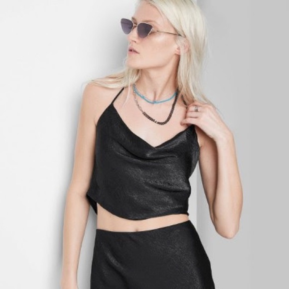 NWT Women’s Sleeveless Satin Scarf Top - Black XS